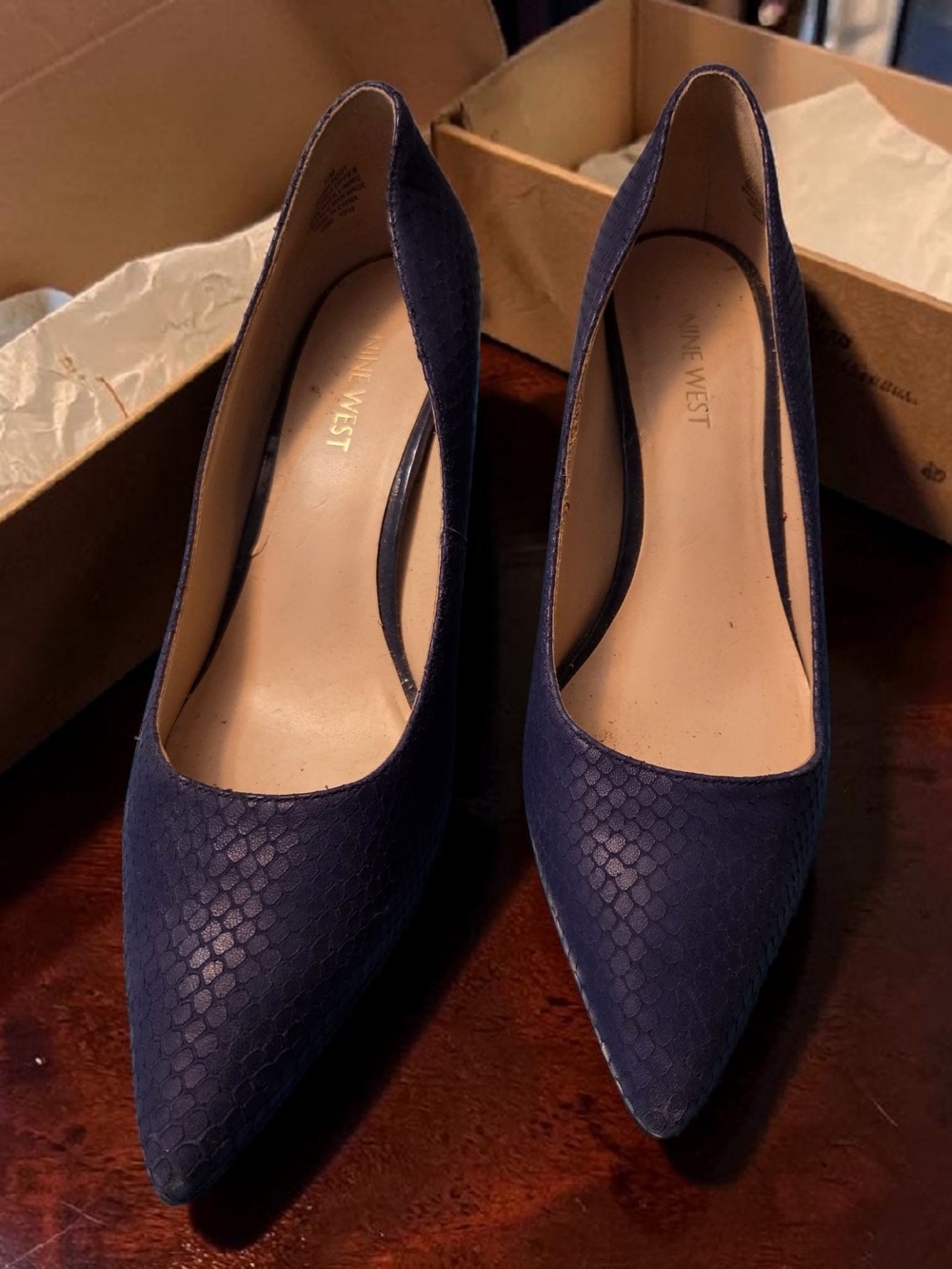 Nine West Navy Pointed-Toe Textured Pumps